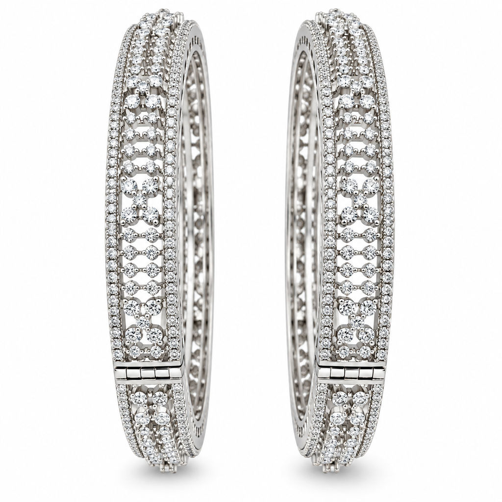 Silver CZ Pattern Bangles