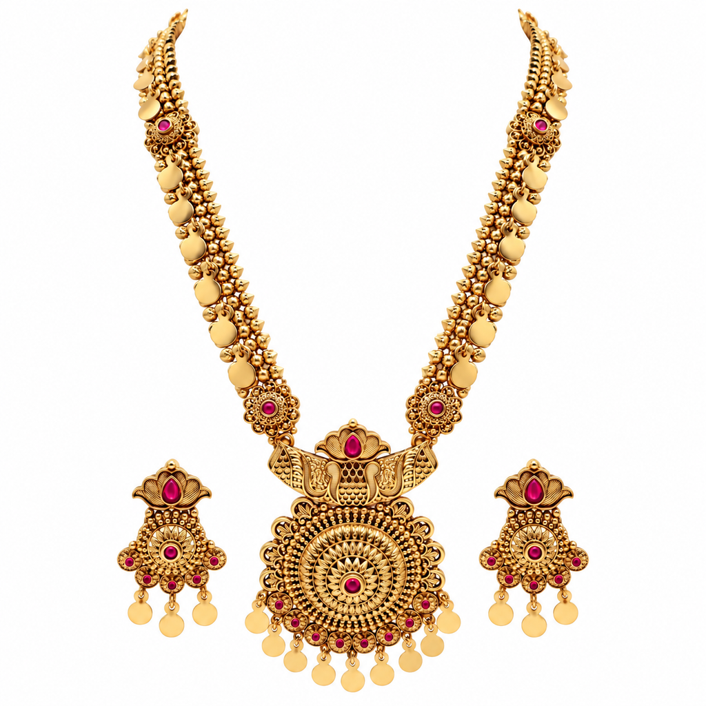 Bhavini Necklace Set - Ruby Pink