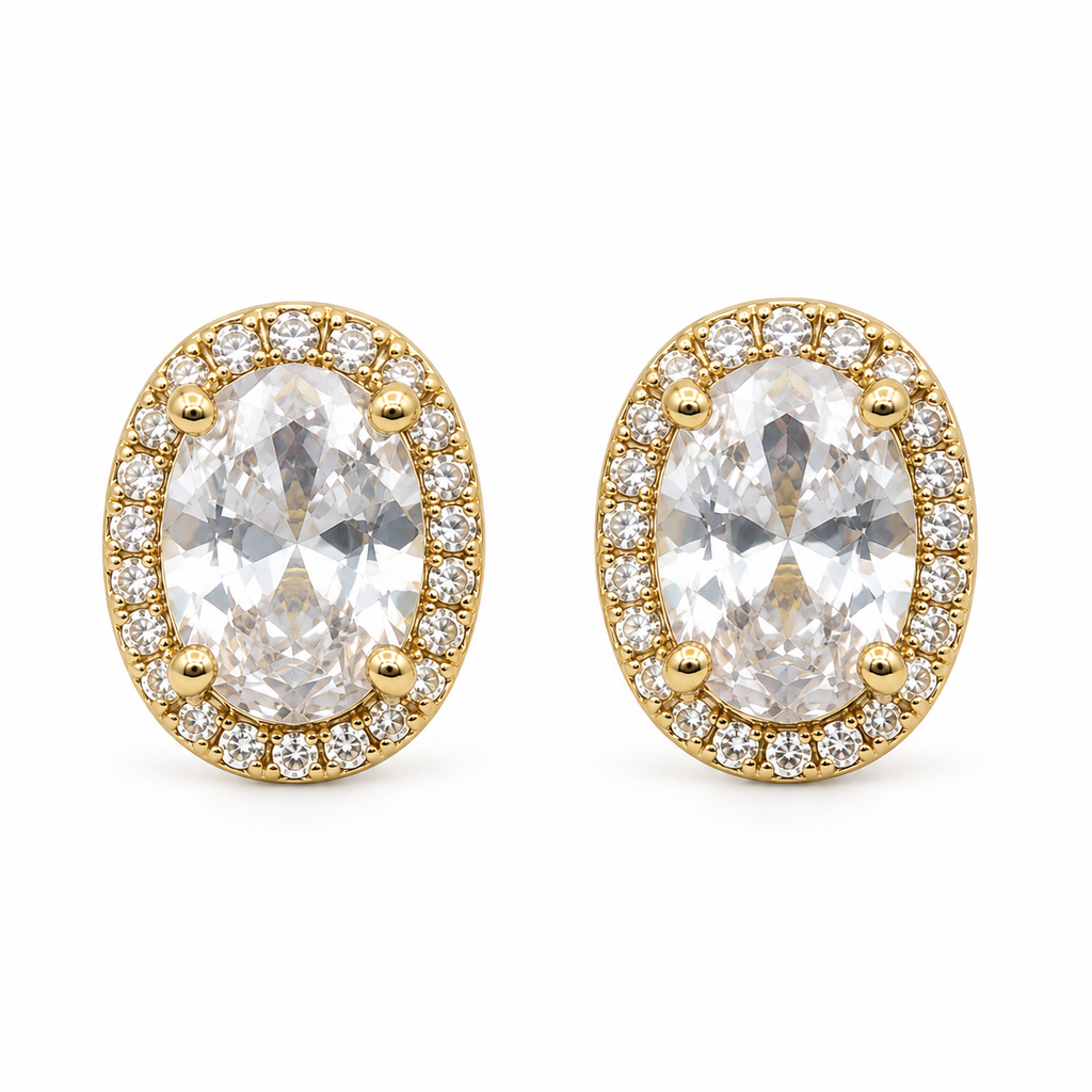 Antique Oval CZ Stud Earrings