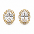 Oval Small Stud Earrings, Cubic Zirconia, Gold Plated