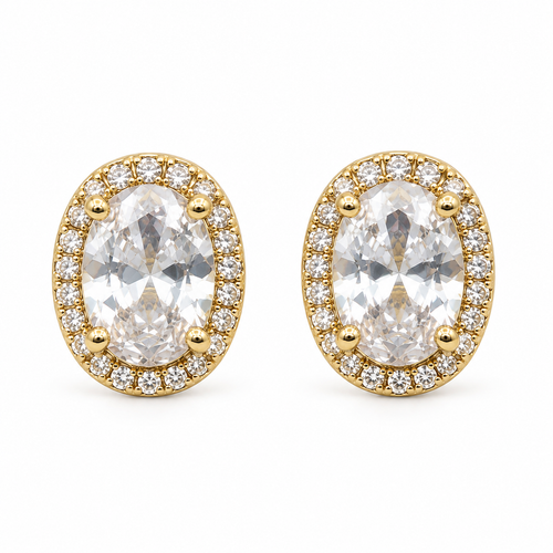 Antique Oval CZ Stud Earrings
