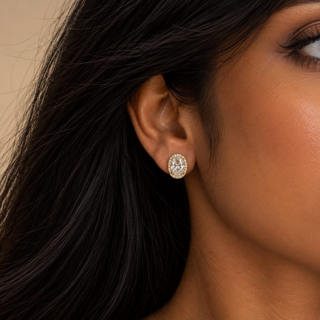 Antique Oval CZ Stud Earrings