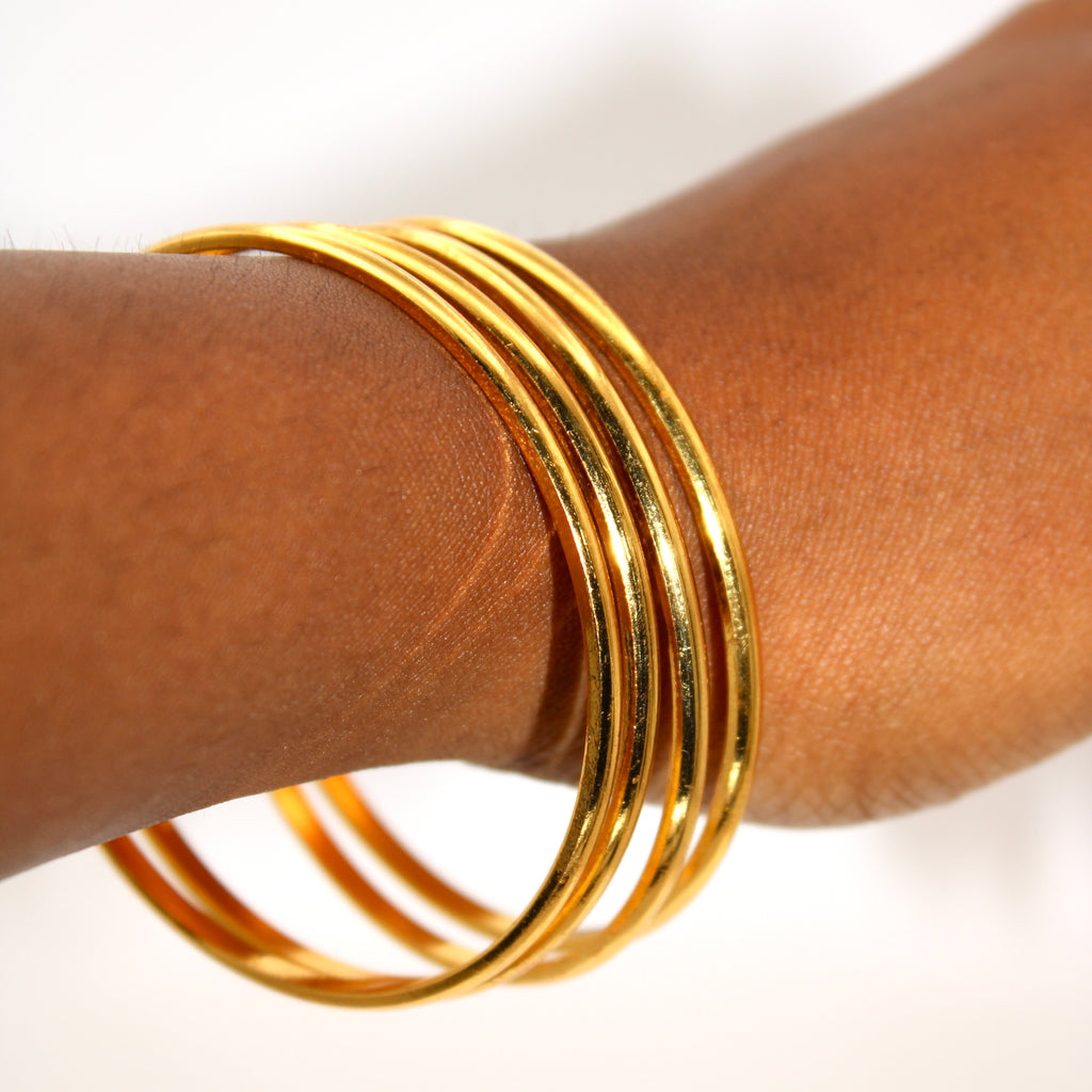 Minimalist Stackable Bangle Bracelet, 4 Piece Set, Gold Plated