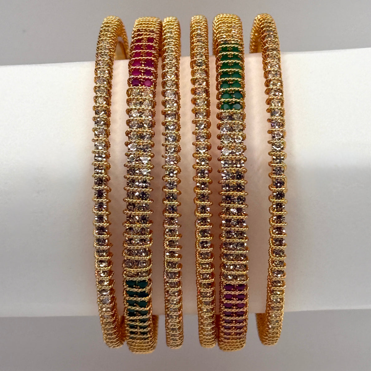 Multicolor CZ Gold Bangles (Set of 6)