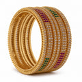 Multicolor cubic zirconia gold-plated bangle set of 6, front view
