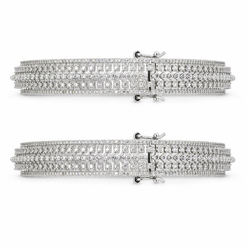 Silver-tone cubic zirconia bangle set, front view