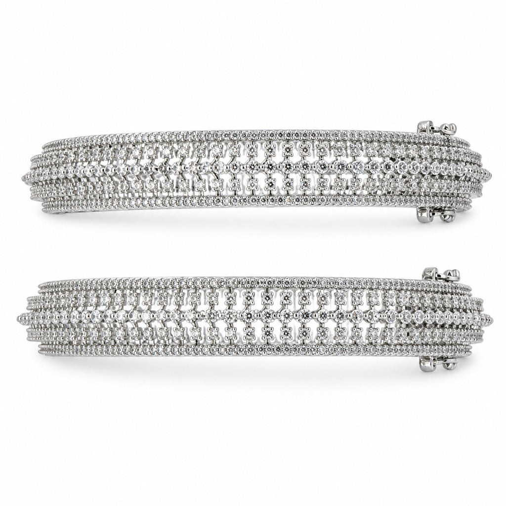 Silver-tone cubic zirconia bangle set, close-up detail