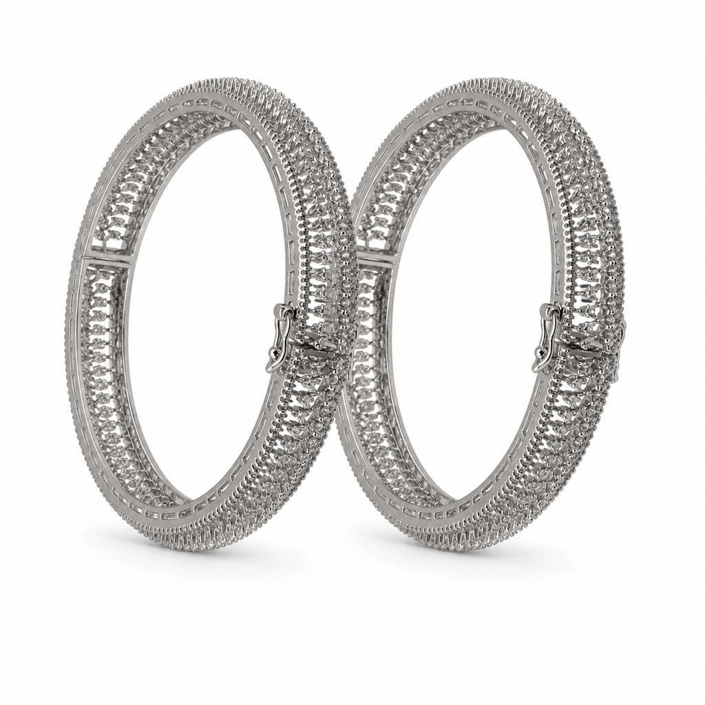 Silver-tone cubic zirconia bangle set, additional angle