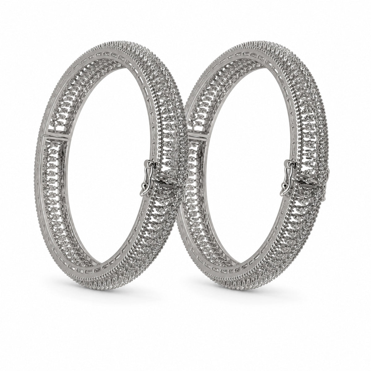 Silver-tone cubic zirconia bangle set, additional angle