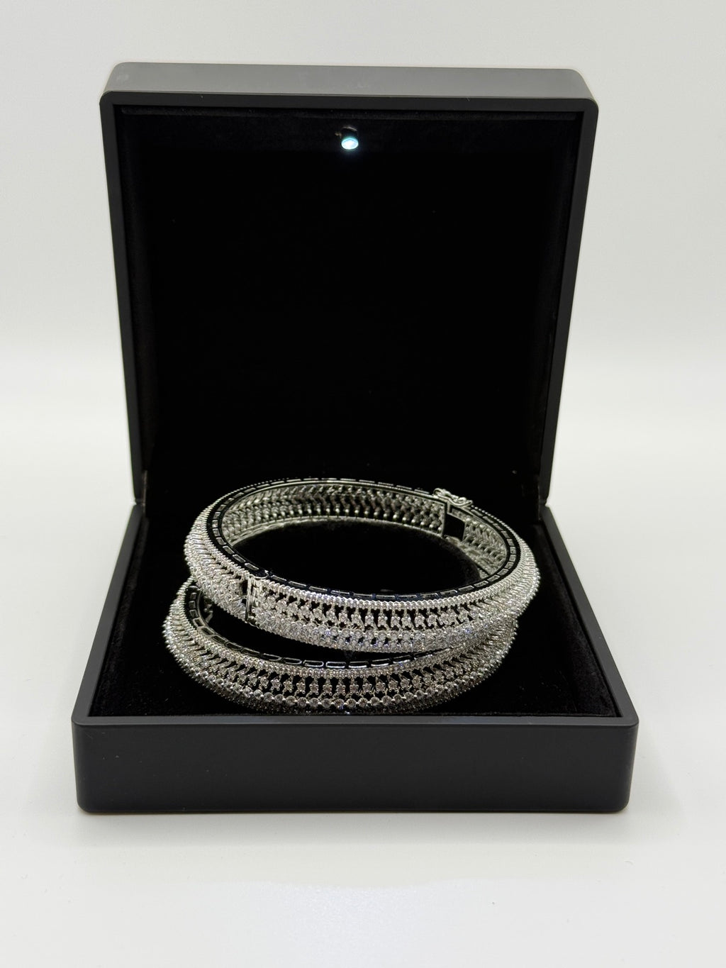 Silver-tone cubic zirconia bangle set, additional angle