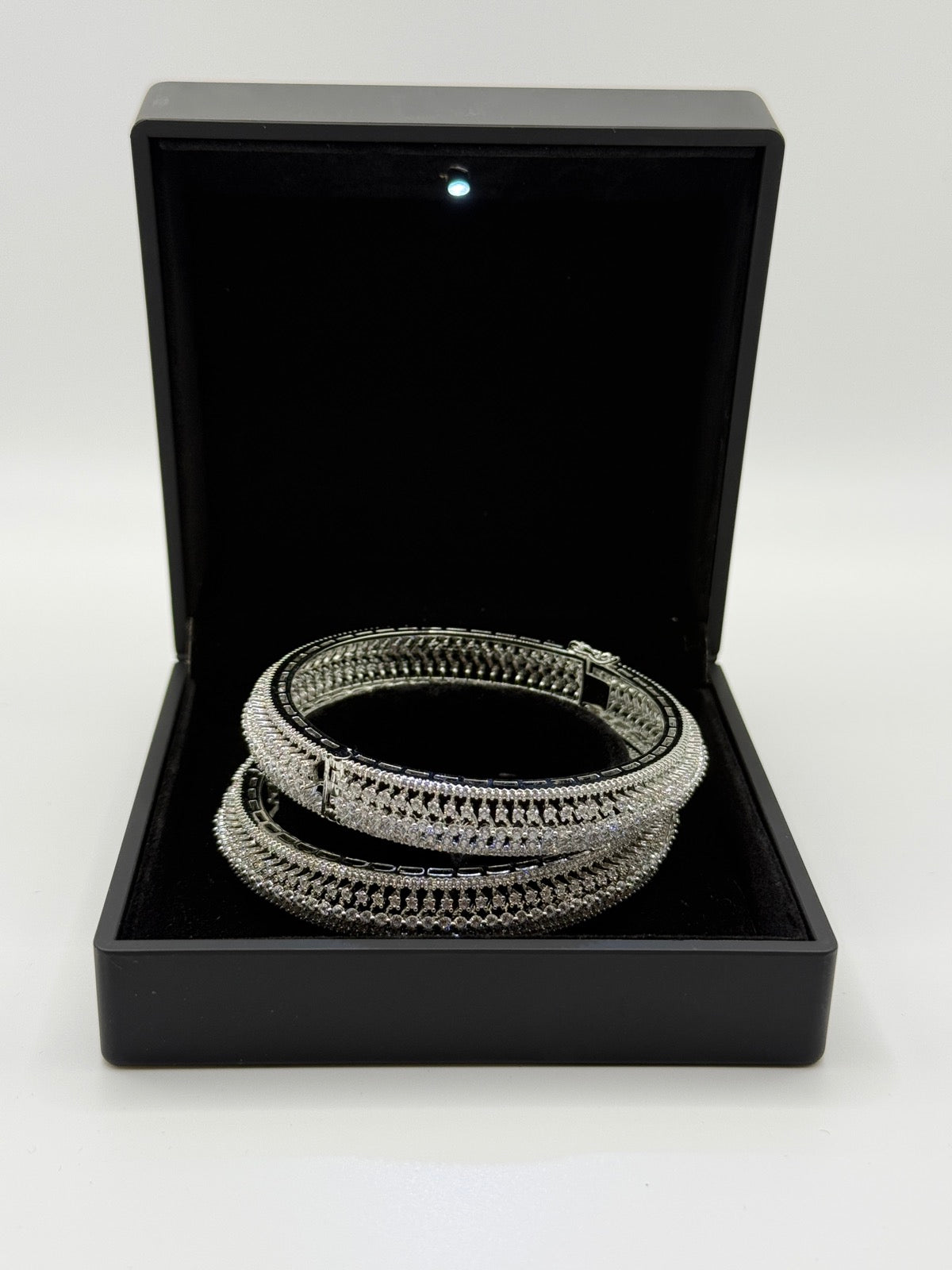Silver-tone cubic zirconia bangle set, additional angle