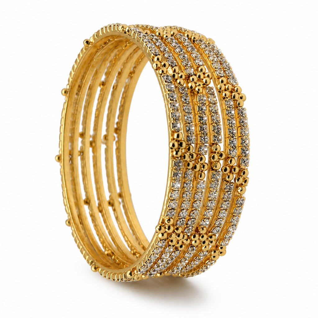 Thin gold-plated cubic zirconia bangle set of 6, front view