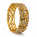 Thin gold-plated cubic zirconia bangle set of 6, front view