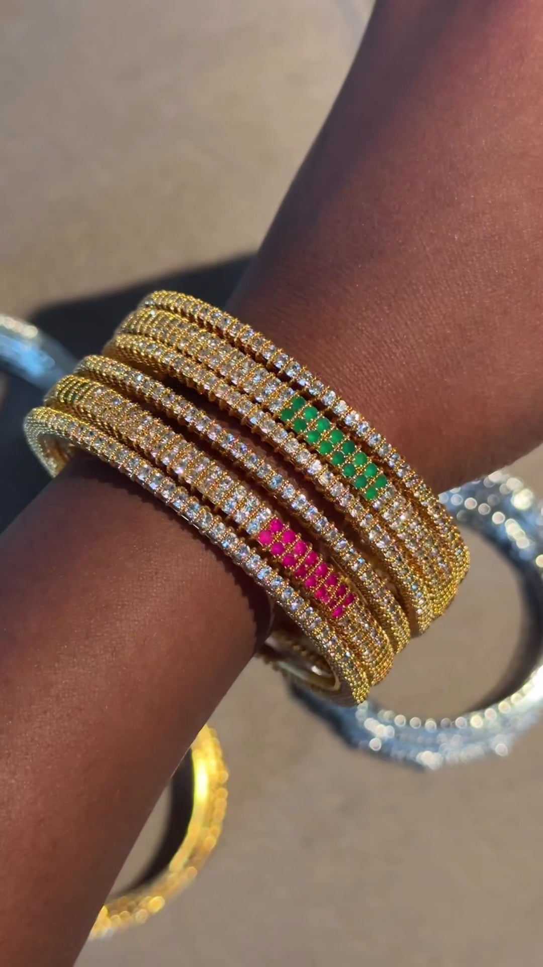 Multicolor CZ Gold Bangles (Set of 6)