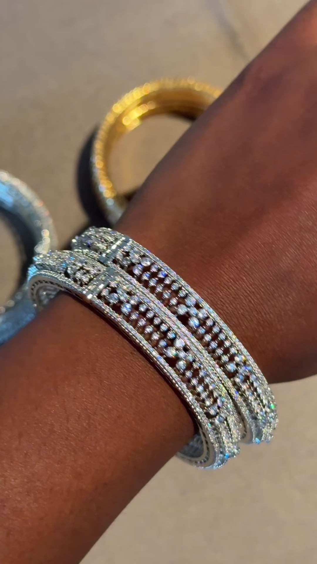 Silver CZ Pattern Bangles