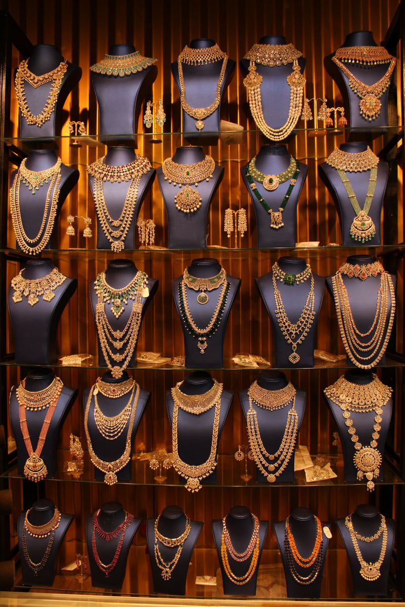 Bridal necklace sets on display in our in-store collection, photo 1 of 8
