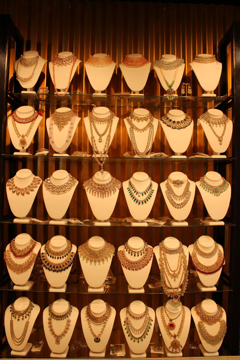Bridal necklace sets on display in our in-store collection, photo 2 of 8
